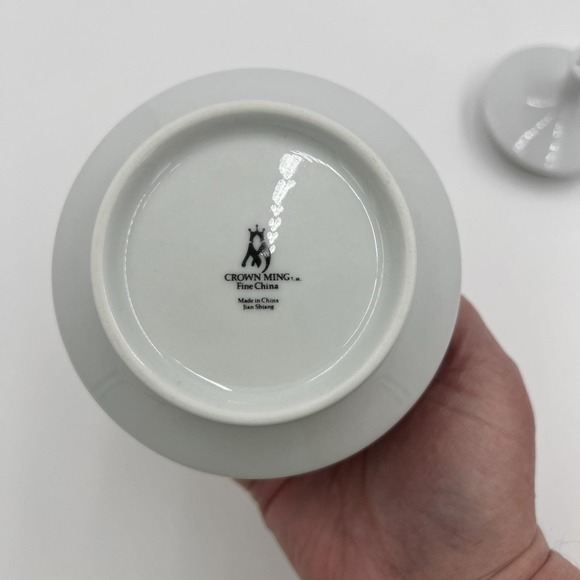 Crown Ming Fine China Sugar Bowl with Lid Silver Trim Floral Pattern - Picture 8 of 10